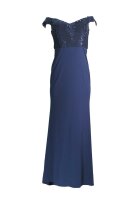 Bodenlanges Abendkleid mit Schleppe und einem Carmen-Ausschnitt HM2023