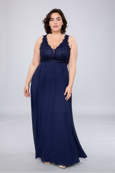 Bodenlanges Abendkleid mit V-Ausschnitt R1327QS Plus Size