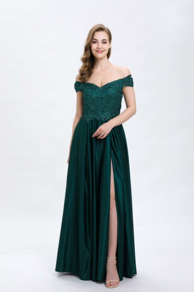 Bodenlanges Abendkleid Glitzer/Rückenfrei mit Carmen-Ausschnitt 9259