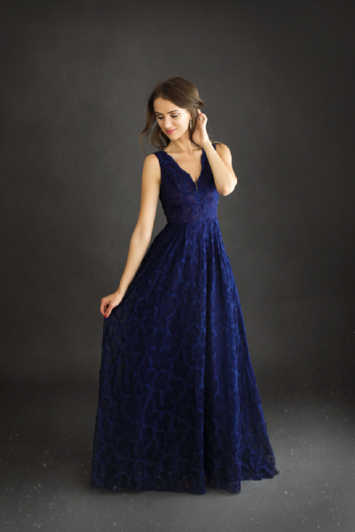 Spitzen Abendkleid mit V-Ausschnitt HM2228