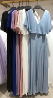 Festliches Maxikleid mit Plisseerock  R1429 Flügelärmel