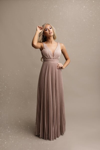 Plissee-Abendkleid Bodenlang mit Glitzer HM2251QS