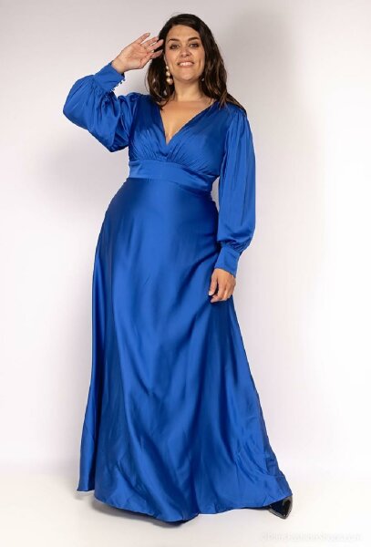 Satin Abendkleid Bodenlang HM2299 Langarm