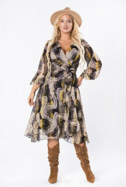 Damen Wickelkleid mit Tüllärmeln