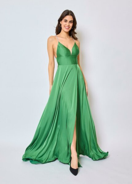 Satin Abendkleid mit Strassteinchen Träger HM2298 Flieder M