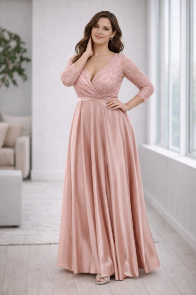 Satin Kleid Langarm Abendkleid 1717