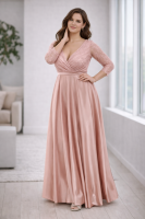 Satin Kleid Langarm Abendkleid 1717