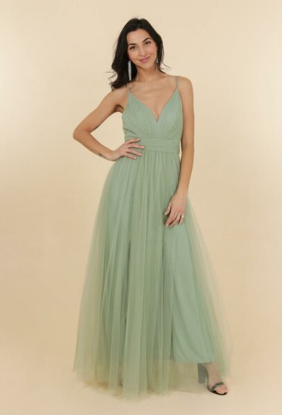 Tüll-Abendkleid mit Schlitz R1852