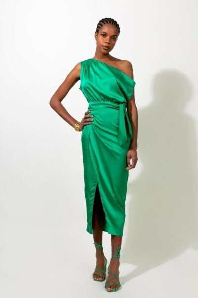 Festliches One-Shoulder Asymmetrisches Damenkleid Satin 516031