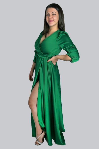 Satin Maxikleid Langarm 782