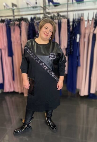 Tunika Kleid mit Kunstledereinsatz