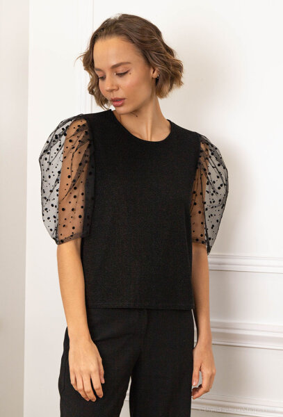 Bluse mit Puffärmeln Kurzarm 4204A
