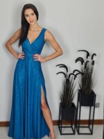 Glitzer Abendkleid mit Gürtel 21504 Stretch Silber 32