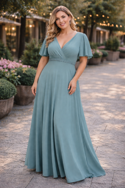 A Linien Abendkleid mit Flügelärmeln R8318