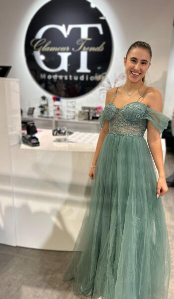Tüllkleid mit Schnürung und Carmen Ärmel 99898A