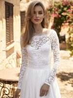 Braut Body aus Spitze mit langen Ärmeln E 400 Bianco...