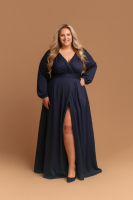 Satin Abendkleid Langarm R1607QS