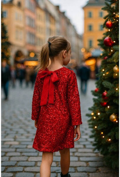 Mädchen Partykleid B3281A aus Samt und Pailletten mit Schleife