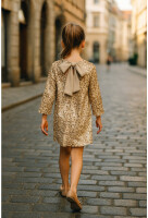 Mädchen Partykleid B3281A aus Samt und Pailletten mit Schleife